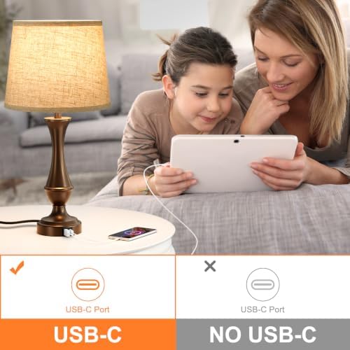 Touch Lamps for Nightstand, 3 Way Dimmable Lamps for Bedroom with USB C+A
