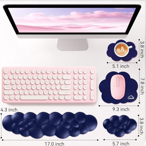 Sushret Cloud Wrist Rest for Computer Keyboard and Mouse Pad Set, Dark Blue