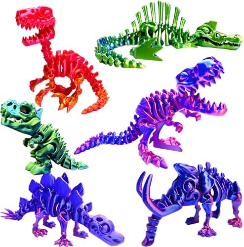 6pcs 3D Printed Dinosaur Skeletons, Flexible，Articulated T-Rex Fidget Toys,Large，3D Printed Animals,Desk Executive Toy，Easter Eggs Basket Stuffers,Toys for Boys Kids Teen Girl 5-7 4-6 8-12