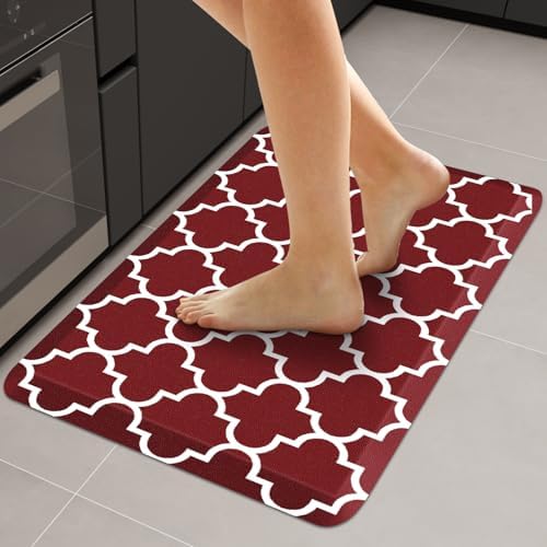WISELIFE Anti Fatigue Mats for Kitchen Floor, 20" x 32", 4/5 Inch, Red