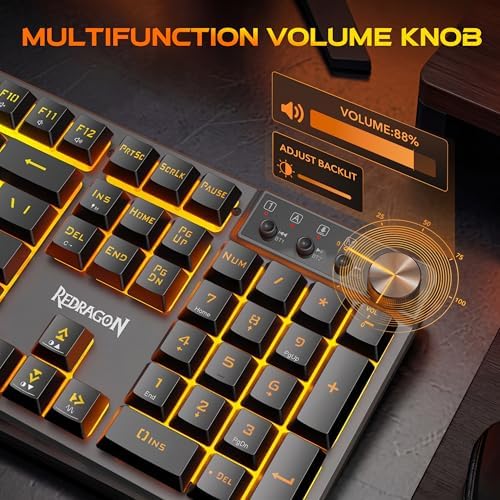 Redragon K521WL Wireless Gaming Keyboard with Knob, Tri-Mode BT/2.4G/USB-C RGB Mechanical Feeling Keyboard with Multimedia Keys, 4000mAh Battery, Anti-Ghosting, Compatible with PC - Upgrade