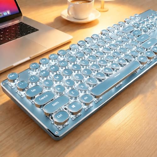 Wireless Typewriter Style Mechanical Keyboard with White Backlit, Blue