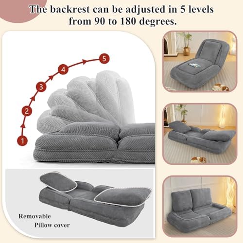 Human Dog Bed, Lazy Sofa Couch, Plush Floor Gaming Chair,5 Adjustable Position, sit, Sleep, fold, Suit to Put in Bedroom, Living Room,Space Saving Design (Gray)