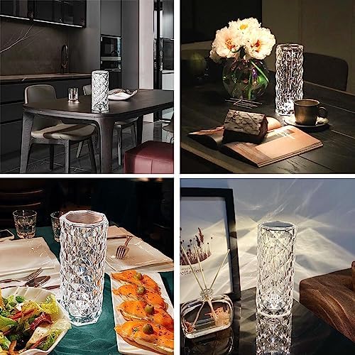 Portable Crystal Table Lamp,3 Color Touch Control Rechargeable Lamp,Crystal Bedside Lamp,Night Light,Room Decor Desk Lamp,Bedroom,Living Room,Kitchen,Dining Room Lamp(White)