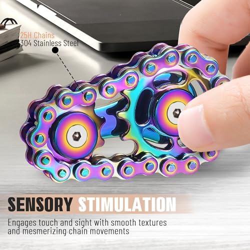 Fidget Spinner Toys for Teens Boys Adults Metal Bike Chain Roller Gadgets ADHD Figette Anxiety Stress Relief Items Quiet Figet Desk Offices EDC Men Easter Basket Stuffer - Colorful