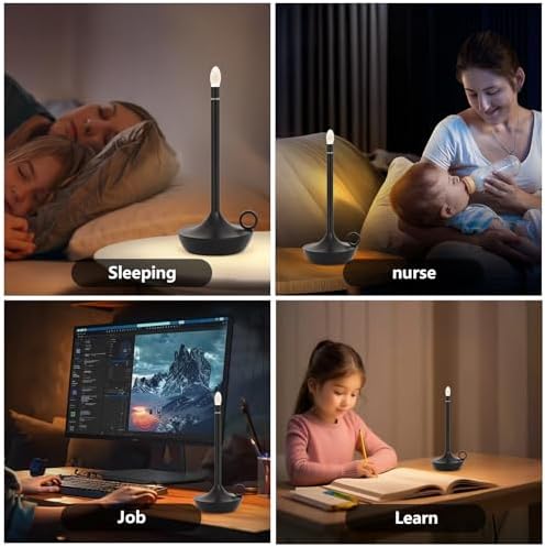 Modern Portable Table Lamp, Cordless LED Desk Lamp,Small Gold Table Lamp,Cordless LED TableLamps,Rechargeable TableLamp(Black)
