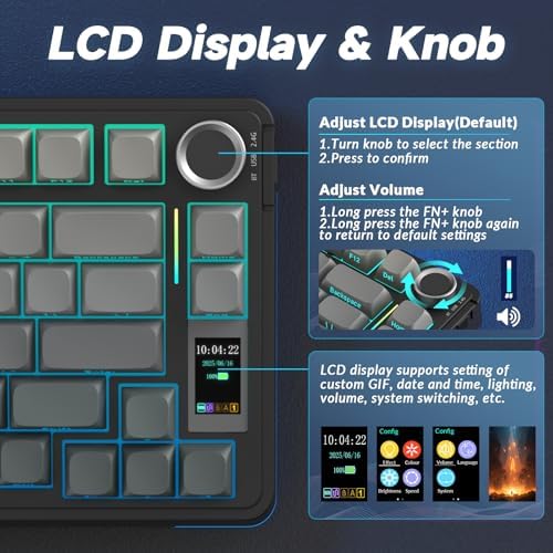 AULA S75 PRO Wireless Mechanical Gaming Keyboard with Screen&Knob, 80 Keys