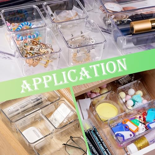 8 PCS Stackable Clear Drawer Organizers 3" x 3" x 2" Square Trays Small Makeup Vanity Storage Bins Clear Desk Drawer Organization Container Dividers for Office Bathroom Kitchen Utensil
