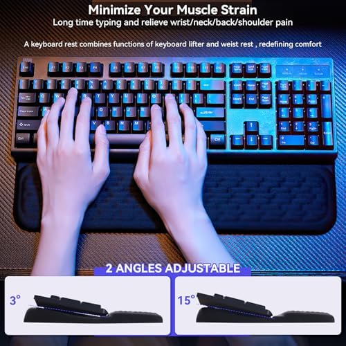 Wrist Rest with Keyboard Stand, Computer Wrist Support Pad, Ergonomic Keyboard Riser Holder Lifter Tray with Wrist Pad, Memory Foam Desk Cushion, Palm Hand Typing for Office Home School