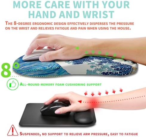 Ergonomic Mouse Pad Wrist Support with Memory Foam Massage Bulge, Carpal Tunnel Pain Relief Mousepad Wrist Rest for Mouse(12x8 inch,Wave Starry)