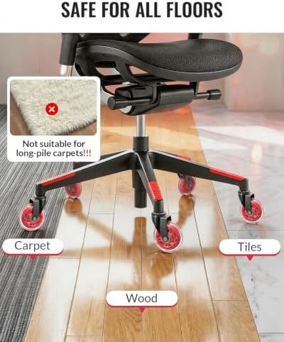 HOLKIE Gaming Chair Wheels Red Roller Blade Rubber Caster 3 Inch Set of 5 for Carpet Hardwood Floors