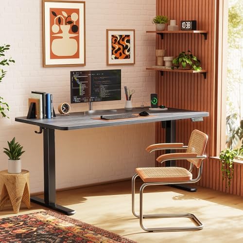 Huuger 55 X 24 Inch Electric Standing Desk with Power Outlets and USB-C Port, Height Adjustable Desk, Sit Stand Desk for Home Office, Computer & Gaming Desk with 3 Presets, Stable Steel Frame, Grey