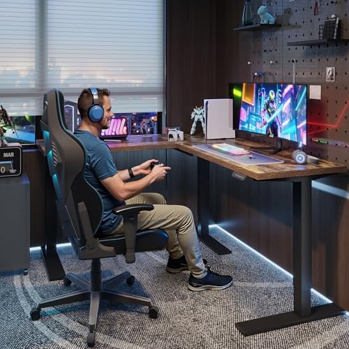 SANODESK 71" Reversible L-Shaped Electric Standing Corner Computer Desk