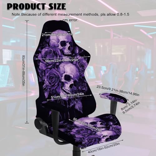 Skull Purple Gaming Chair Cover Stretchable Game Chair Slipcovers with 2 Armrest Covers, Scratch-Proof Gamer Desk Chair Covers for Computer Office Seat