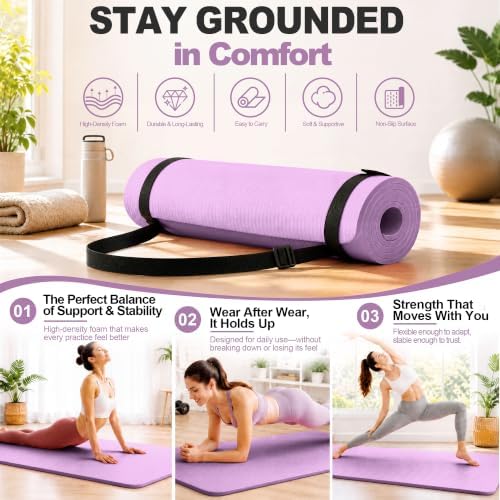 HULKFIT High Density Non Slip Yoga Mat, Extra Thick Exercise Mat with Carrying Strap, for Pilates, Fitness, Home Gym & Floor Workouts - Multiple Thickness & Multiple Color