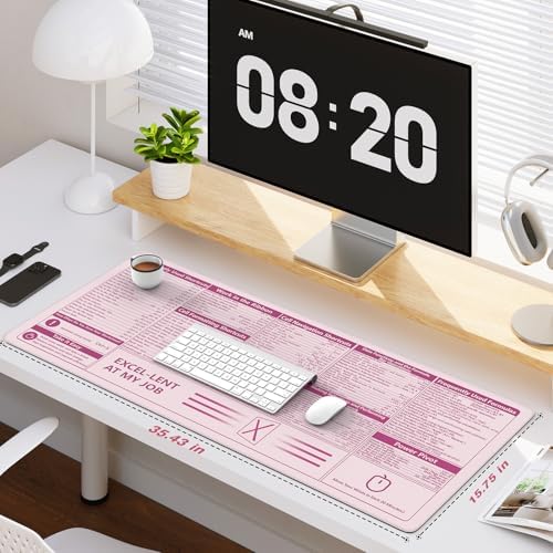 iCasso Excel Cheat Sheet Desk Pad, Pink Excel Shortcuts
