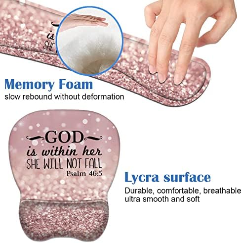 Ergonomic Mouse Pad Wrist Support and Keyboard Wrist Rest Set with Coasters, Non-Slip PU Base, Easy Typing & Pain Relief, Perfect for Home Office Working Studying, Bible Verse Psalm 46:5