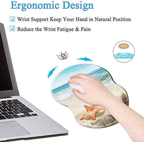 Mouse Pad, Mouse Pad Wrist Support, Pain Relief Wrist Rest Pad with Anti-Slip PU Base for Gaming, Home, Office & Travel, Sturdy & Comfortable, Beach
