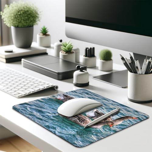 Greylag Geese Swimming on Teal Lake, Nature Wildlife Design Desk Mat