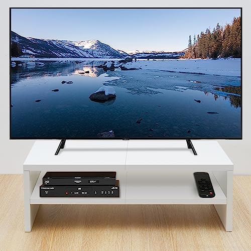 TEAMIX 20 inch White Monitor Riser Stand - 2 Tiers, Wood Desktop Bookshelf