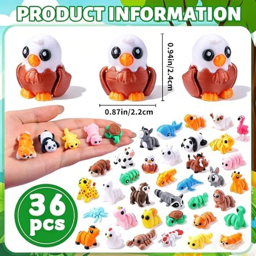 JOICEE 36Pcs Mini 3D Printed Animals Articulated Flexible Fidget Toys