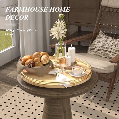 AMH16-Inch Rustic Lazy Susan with Solid Oak Base and Gold Iron Rail