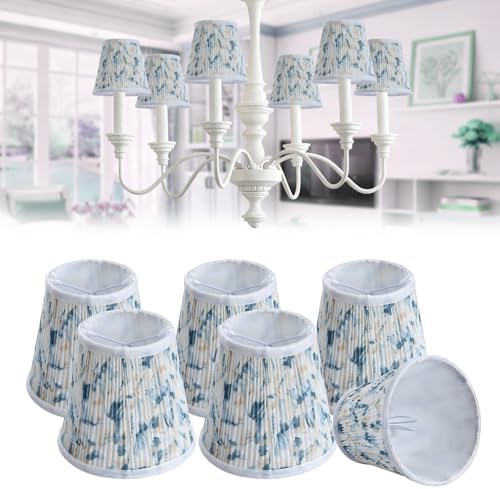 Fuloon Chandelier Lamp Shades, Clip on Small Sconce Lamp Shades, Suit for Candelabra Bulbs in Modern/European/French Country/Farmhouse Decoration, 3.5x4.3x4.9 in(6 Pack, Chiffon Watercolor Painting)