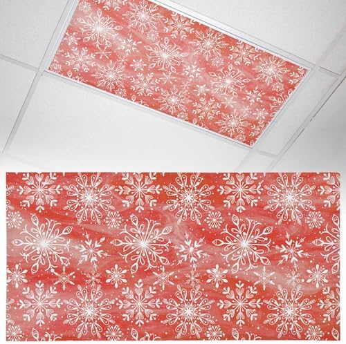 Red Snowflake Magnetic Fluorescent Light Covers for Ceiling Lights 2 x 4 Feet,Christmas Winter Festival Xmas Modern Office Classroom Kitchen Drop Ceiling Light Covers Lighting Shade Panel 1 Pack