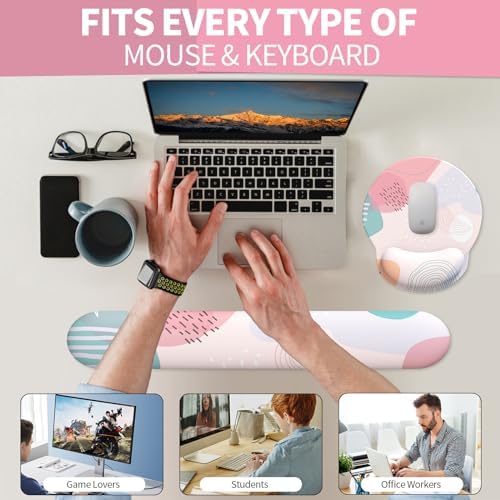 eulps Mouse Pad Wrist Support, Ergonomic Memory Foam Keyboard Wrist Pad & Gel Wrist Rest Set for Computer Keyboard for Easy Typing & Pain Relief for Office & Home (Floral Fantasy Set)