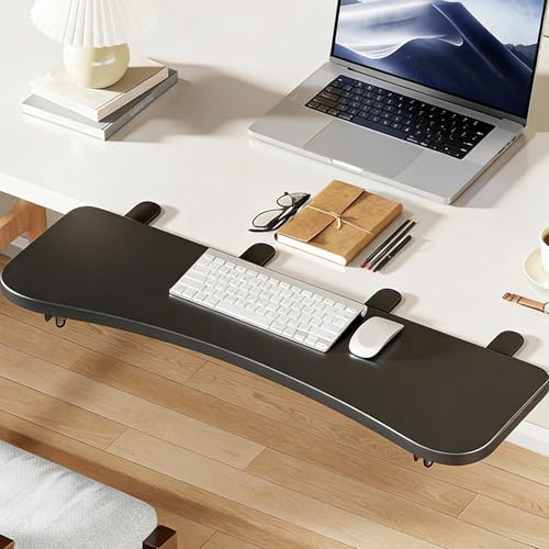 Black,B76*24,Ergonomics Desk Extender Tray, Desktop Extender with 3/4 stand, 30"x9.4" Clamp on Table Mount Arm Wrist Rest Shelf, Small Table Edge Extender Tray, 90° Foldable Computer Arm Rest for Desk