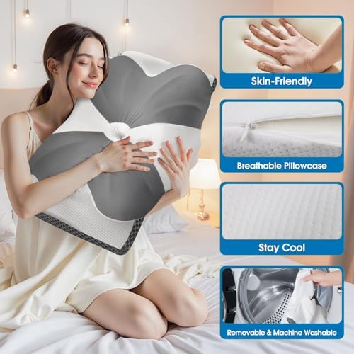 CloudBliss Cervical Neck Pillow for Sleeping, Ergonomic Memory Foam Pillow for Pain Relief Neck Shoulder Support for Side Back Stomach Sleepers, Birthday Gift (Grey, Queen Size)