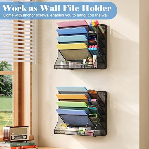 Jakyitvi Adjustable 5 Tiers Wall File Organizer Metal Hanging Holder Black