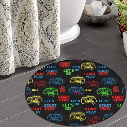 Room Sofa Yoga Soft Round Carpet, Home Decor Non Slip Kitchen Office Circle Rug, Machine Washable Modern Round Area Rug Video Game Weapon Cool Games Pattern