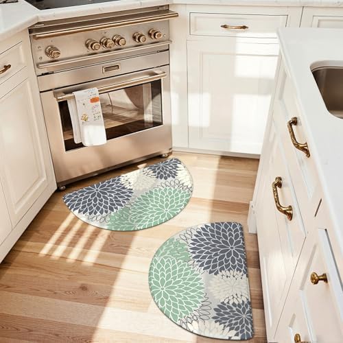 KIMODE Half Circle Kitchen Mats for Floor Cushioned Anti Fatigue 2PCS Semi