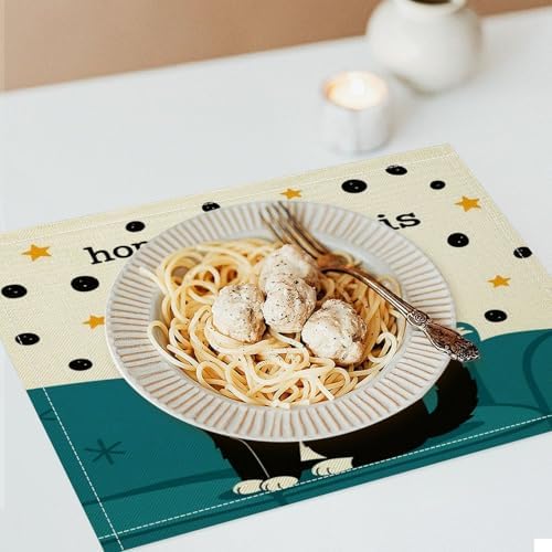 Home is Where The Cat is Linen Placemats Set of 1PCS, Heat Resistant Non-Slip Washable Table Placemats for Dining Everyday Use Hotel Banquet Home Decor