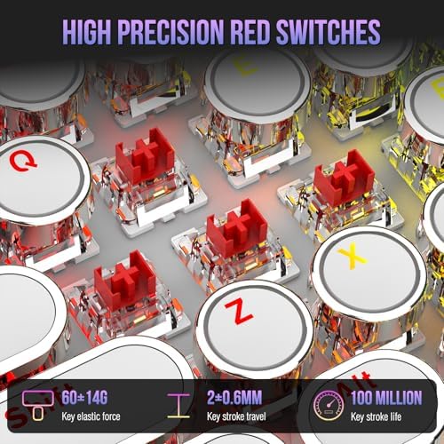 Typewriter Mechanical Gaming Keyboard with RGB Backlit Red Switches, 104 Keys Retro Round Keycap, Wired Typewriter Style Comfortable Typing Soud (R-White)