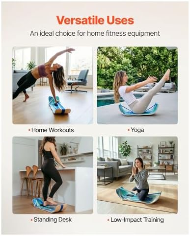 Balance Board Wobble Board for Adults - Wooden Curved Trainer for Yoga, Standing Desk, Pilates & Workouts - Compact Lightweight Equipment - Home Gym & Office - Blue