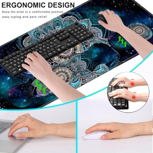 Keyboard Wrist Rest and Mouse Pad with Wrist Support Set Ergonomic Coaster,Memory Foam,Easy Typing Pain Relief,Large XL Desk Mat 31.5"x 11.8",Mandala in Galaxy
