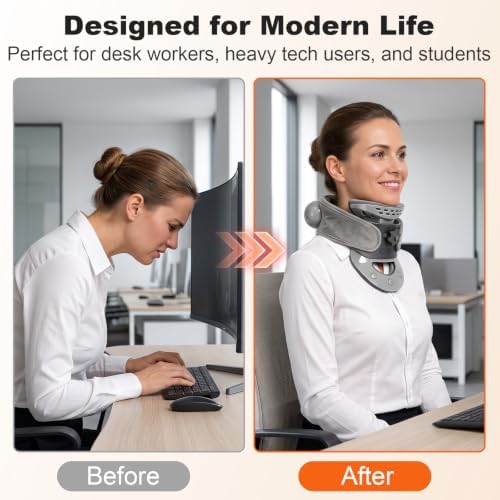 Cervical Neck Traction Device - Adjustable Neck Stretching with Heating Pad
