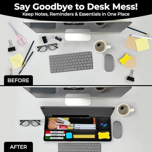 Chalkola Black Glass Desktop Whiteboard with Storage - Desk Organizer Buddy