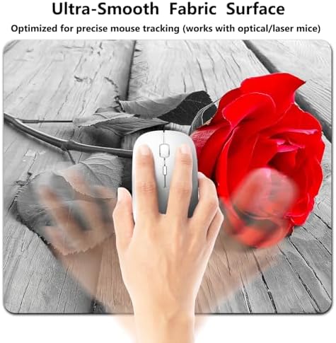 9.5x7.9 Inch Office/Gaming Mouse Pad, Romantic Red Rose on Rustic Grey Wood, Cute Anti-Slip Mat for Desk Decor