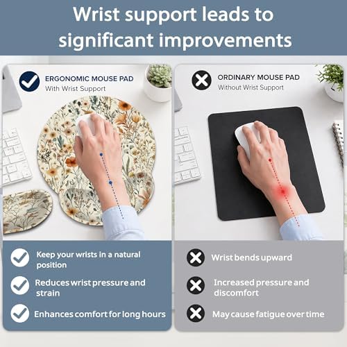 Vintage Flowers Keyboard Wrist Rest Pad Ergonomic Mouse Pad Set,Boho 3 in 1 Memory Foam Mouse Pad with Non Slip Base for Office and Home