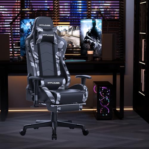 GTPLAYER Gaming Chair with Footrest Speakers Video Game Chair Bluetooth Music Heavy Duty Ergonomic Computer Office Desk Chair
