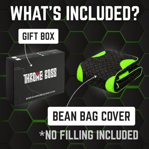 Gaming Bean Bag Chair Cover for Adults, High Back, Large Pockets, Green