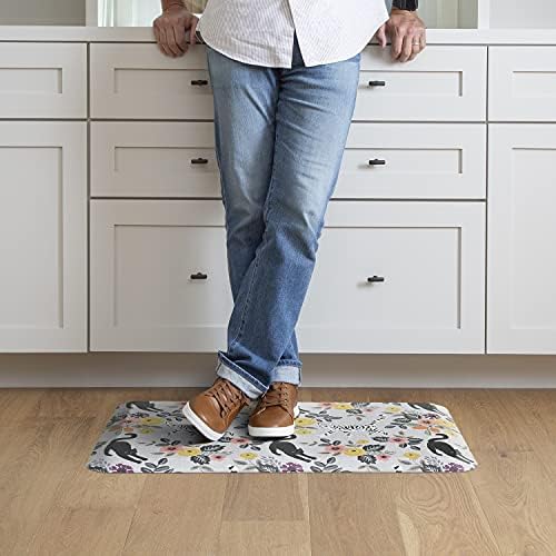 GelPro Designer Cushioned Anti-Fatigue Comfort Floor Mat, Padded Stain-Resistant, Waterproof, Non-Slip Comfort Padded Desk/Office Mat, 20 x 32, Funky Feline Grey Tabby