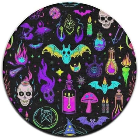 Large Round Area Rug Home Decor Modern Bathroom Rug Kitchen Office Circle Rug for Living Room Sofa Circle Cute Mat Halloween Goth Witchy Witch
