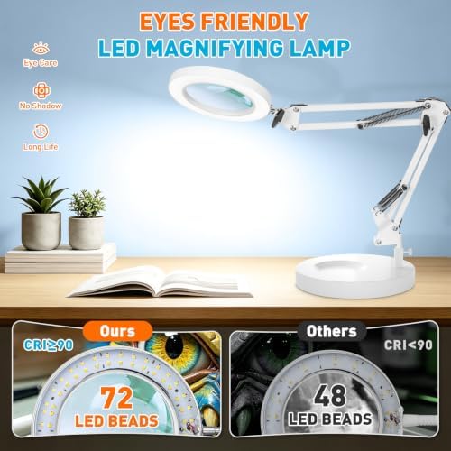 KIRKAS Magnifying Glass with Light and Stand, 12X 9.06in Clamp & Base