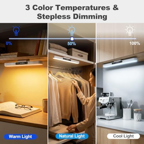 4000mAh 9W Rechargeable Light Bar, Wireless Closet Light | Magnetic Under Cabinet Lighting with Remote, 3-Color Dimmable No-Drill Battery Operated Lamp for RV, Bunk Bed, Kitchen, Desk