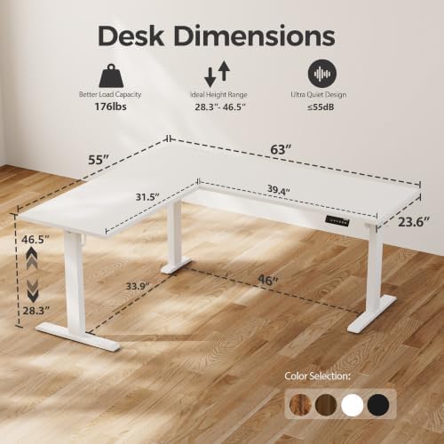 Agilestic L Shaped Electric Standing Desk Adjustable Height, 75 Inch, White
