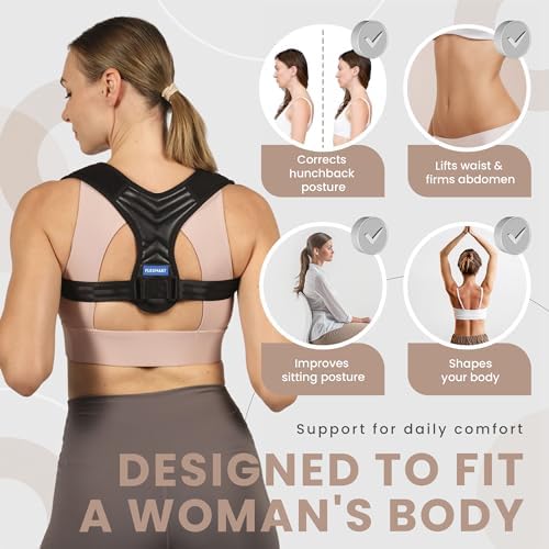 Posture Corrector Just For Women - Adjustable Back Brace - Full Spine Support & Alignment Pain Relieves Neck, Shoulder, Clavicle & Lumbar Pain Breathable & Comfortable - Sizes Medium & Large Perfect for Office.
